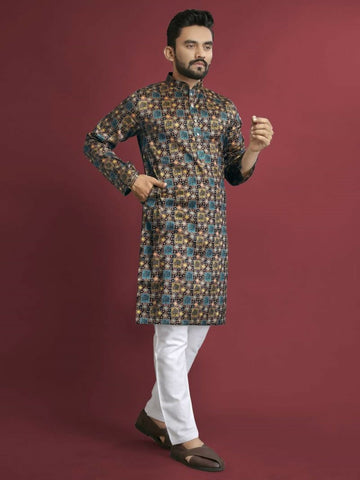 Anaita Multicolour Printed Pure Silk Straight Kurta - Distacart