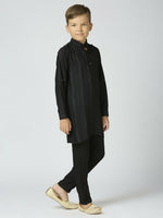 Thumbnail for Joban Fashion Kids Island Full Sleeves Cotton Kurta and Pyjama Set with Strip - Black - Distacart