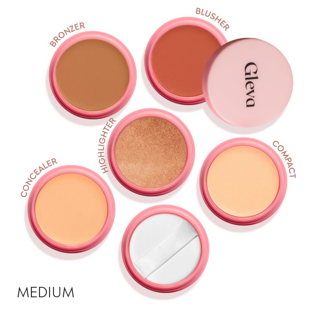 Gleva 5 In 1 Makeup stack Gleva 5 In 1 Makeup stack WIth Concealer, Bronzer, Blusher, Compact & Highlighter Smooth & Blendable Formula - Medium - Distacart