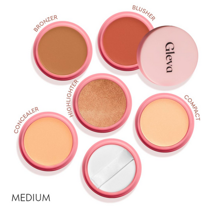 Gleva 5 In 1 Makeup stack Gleva 5 In 1 Makeup stack WIth Concealer, Bronzer, Blusher, Compact & Highlighter Smooth & Blendable Formula - Medium - Distacart