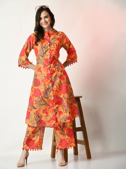 Myshka Women's Yellow Printed Kurta With Palazzos - Distacart