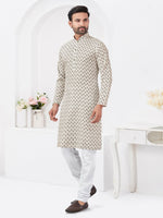 Thumbnail for Joban Fashion Men's Rayon Cotton Cream Printed Kurta Pyjama set - Distacart