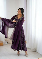 Thumbnail for Teeya Creation Violet Color Heavy Crunchy Silk Embroidery Work Gown