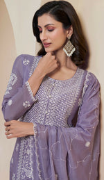 Thumbnail for Anaita Purple Chinon Embroidered Thread Work Stitched Salwar Suit - Distacart
