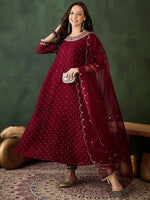 Thumbnail for Sangria Geometric Printed Zari & Sequinned A-Line Kurta & Palazzo With Dupatta
