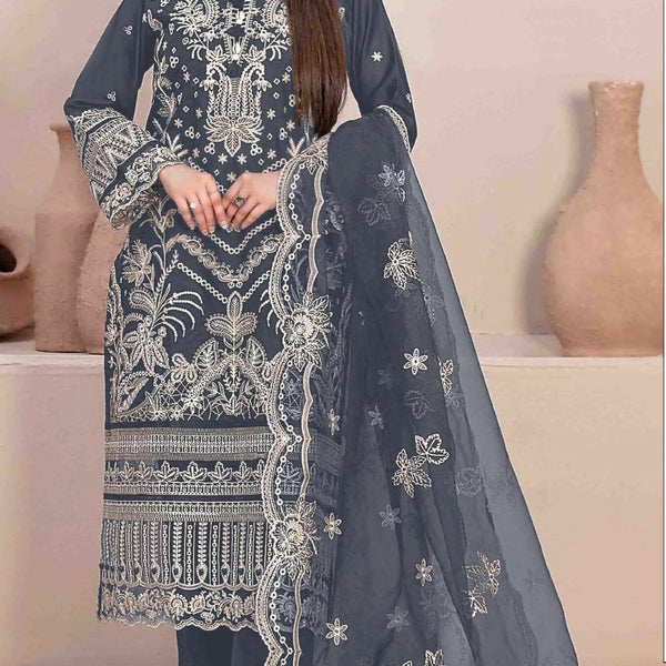 Anaita Grey Faux Georgette Stitched Suit with Embroidery Work - Distacart