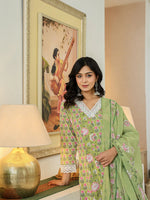 Thumbnail for Yufta Pure Cotton Green Anarkali Kurta Dupatta Set With Lacework