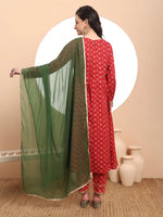 Thumbnail for Yufta Pure Cotton Red Anarkali Kurta Dupatta Set