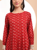 Thumbnail for Yufta Pure Cotton Red Anarkali Kurta Dupatta Set