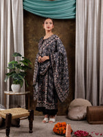 Thumbnail for Yufta Pure Muslin Silk Black Ethnic Motifs Kurta Dupatta Set