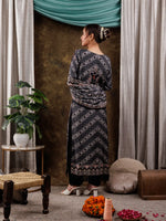 Thumbnail for Yufta Pure Muslin Silk Black Ethnic Motifs Kurta Dupatta Set