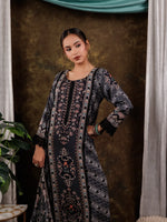 Thumbnail for Yufta Pure Muslin Silk Black Ethnic Motifs Kurta Dupatta Set