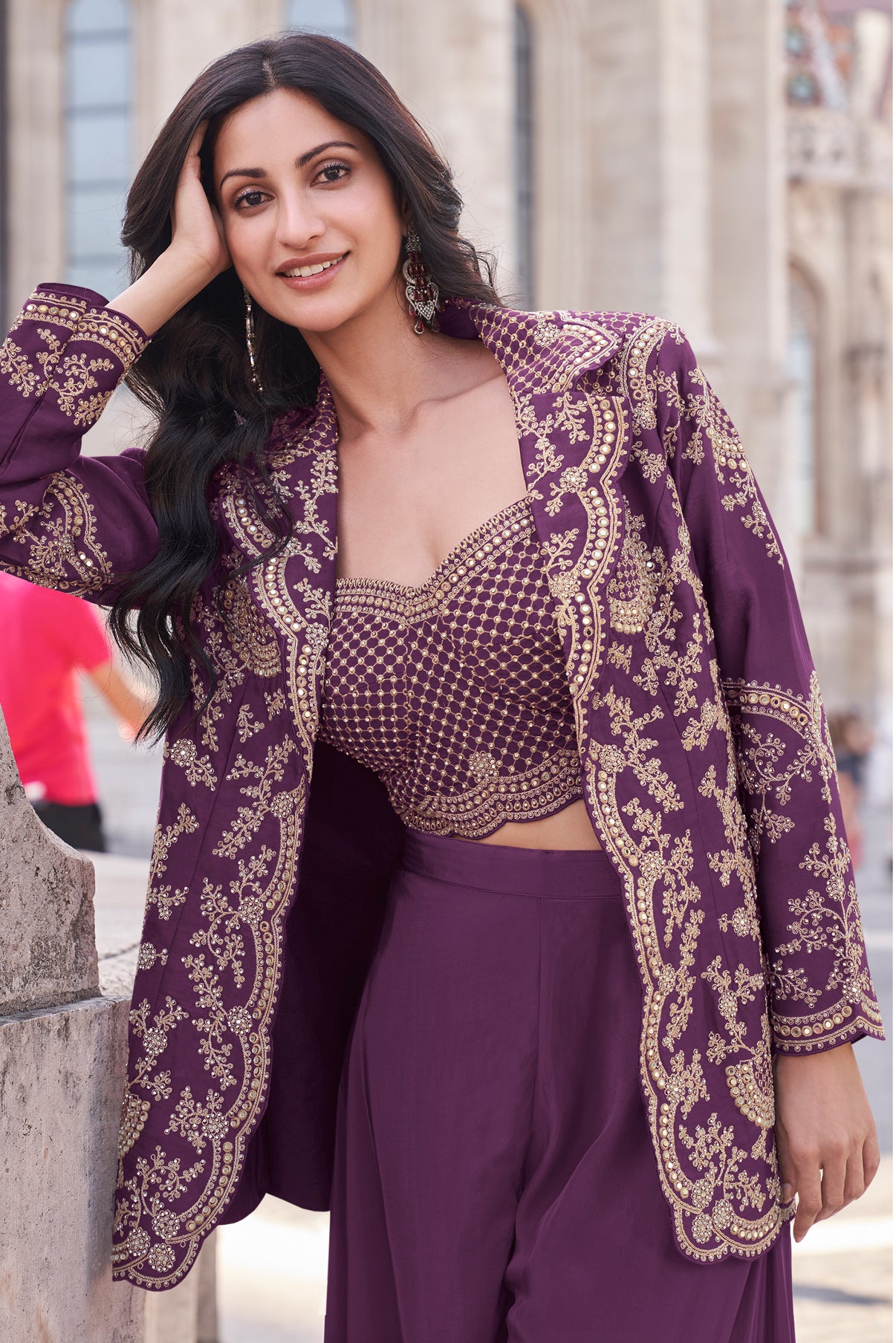 Evanik Designer Chinon Silk with Embroidery Dori Sequence Work Palazzo With Kurta Set