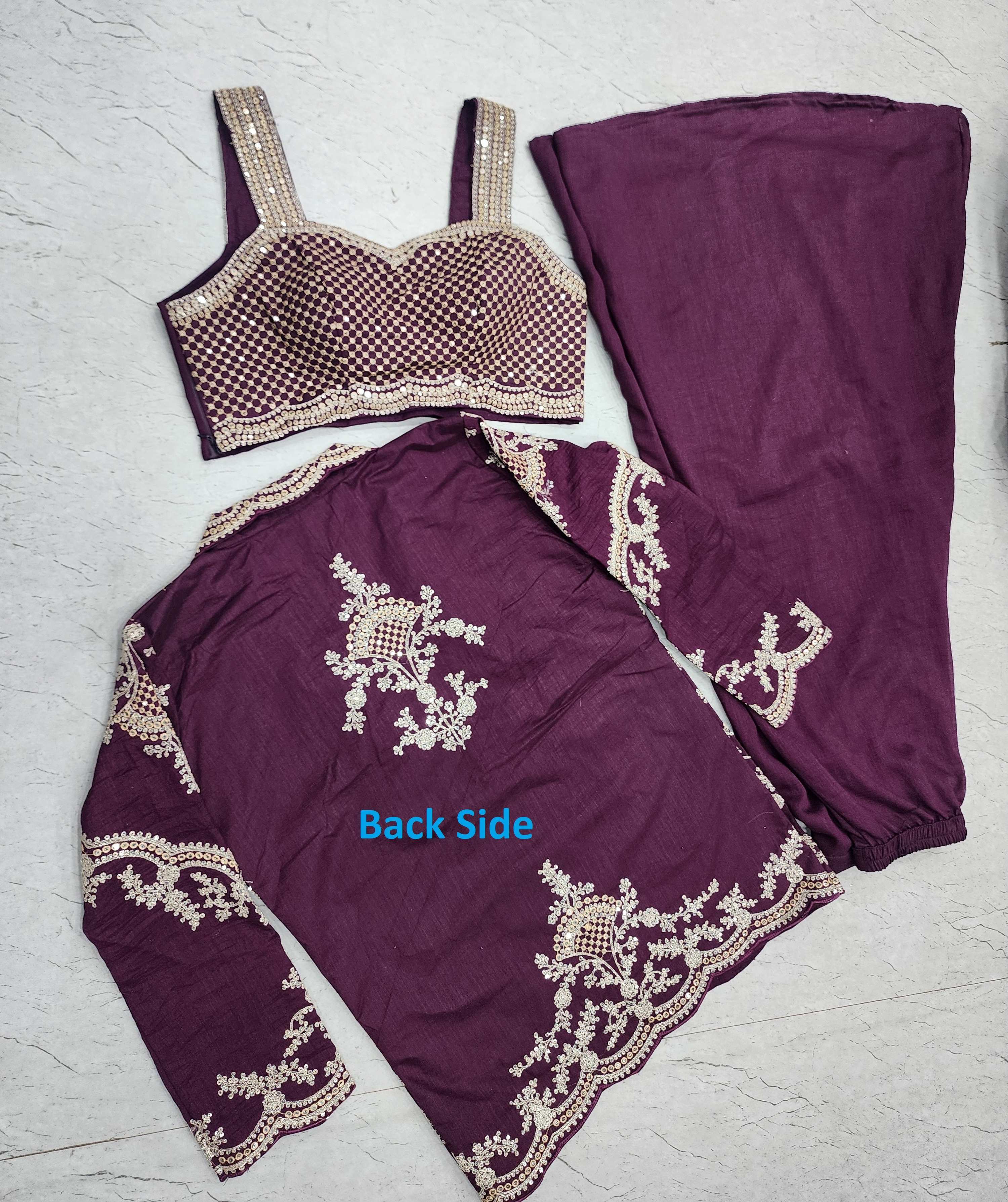 Evanik Designer Chinon Silk with Embroidery Dori Sequence Work Palazzo With Kurta Set