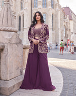 Thumbnail for Evanik Designer Chinon Silk with Embroidery Dori Sequence Work Palazzo With Kurta Set