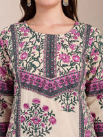 Thumbnail for Yufta Purple And Beige Pure Cotton Floral Sequins Work Kurta Dupatta Set
