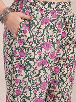 Thumbnail for Yufta Purple And Beige Pure Cotton Floral Sequins Work Kurta Dupatta Set