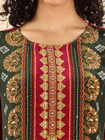 Thumbnail for Yufta Purple And Green Silk Crepe Sequins Work Straight Kurta Dupatta Pant Set
