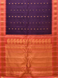 Thumbnail for Purple and Peach Gadwal Silk Handloom Saree with Mango Pallu and Border Design - Global Threads - Distacart