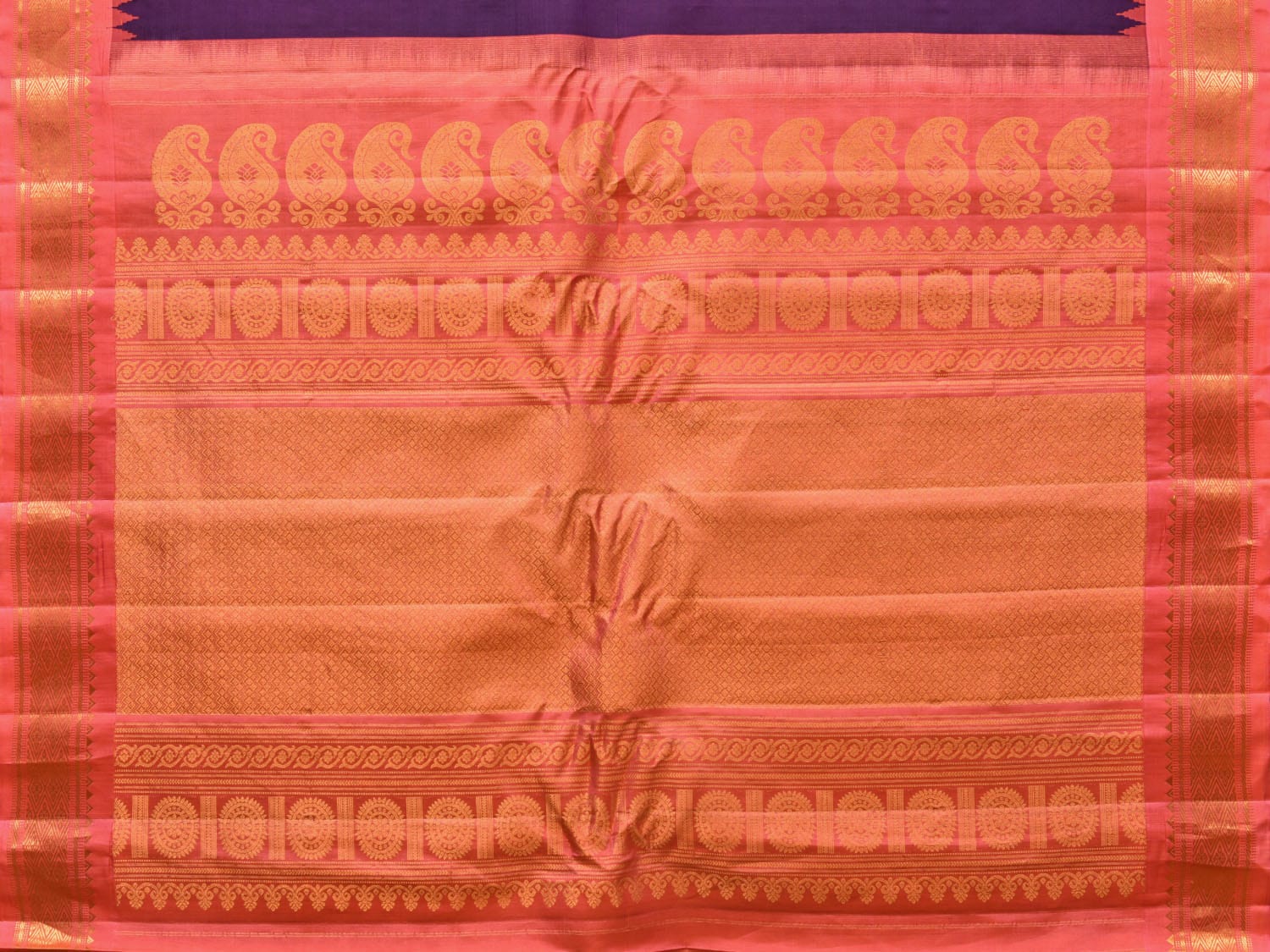 Purple and Peach Gadwal Silk Handloom Saree with Mango Pallu and Border Design - Global Threads - Distacart