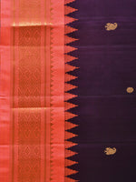 Thumbnail for Purple and Peach Gadwal Silk Handloom Saree with Mango Pallu and Border Design - Global Threads - Distacart
