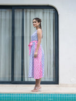 Thumbnail for Yufta Purple And Pink Pure Cotton Colour Blocking Dress