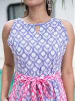 Thumbnail for Yufta Purple And Pink Pure Cotton Colour Blocking Dress