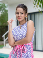 Thumbnail for Yufta Purple And Pink Pure Cotton Colour Blocking Dress