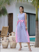 Thumbnail for Yufta Purple And Pink Pure Cotton Colour Blocking Dress