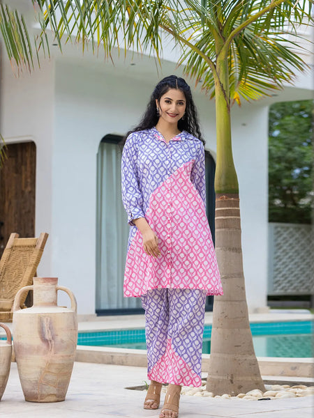 Yufta Purple & Pink Colour blocking Co Ord Set