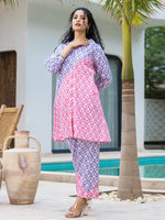 Thumbnail for Yufta Purple & Pink Colour blocking Co Ord Set