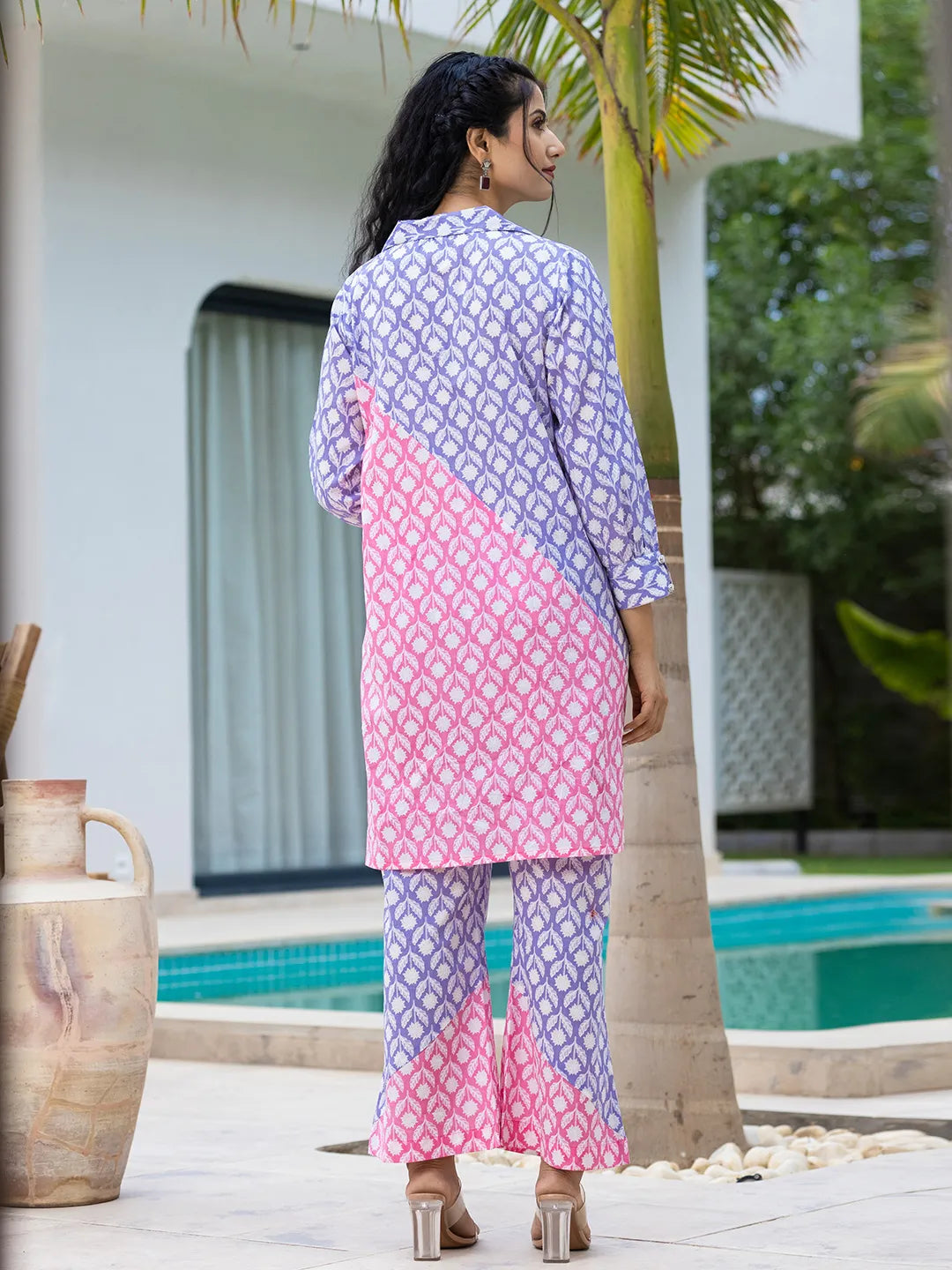 Yufta Purple & Pink Colour blocking Co Ord Set