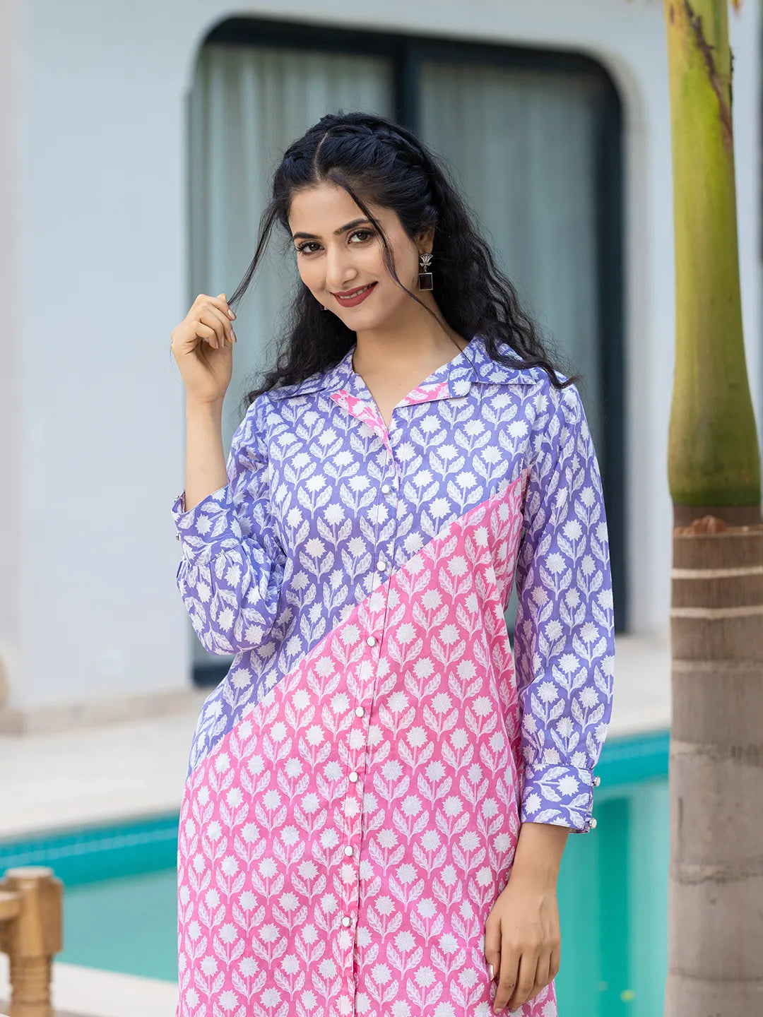 Yufta Purple & Pink Colour blocking Co Ord Set