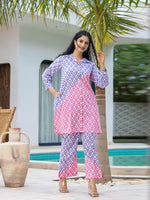 Thumbnail for Yufta Purple & Pink Colour blocking Co Ord Set