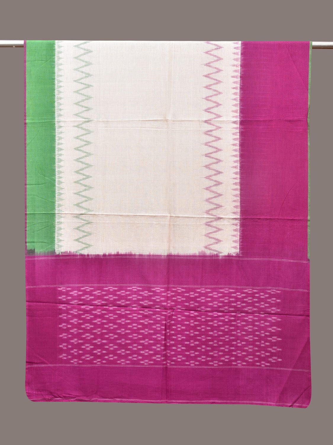 Purple and White Pochamaplly Ikat Cotton Handloom Dupatta with Temple Border Design - Global Threads - Distacart