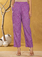 Thumbnail for Yufta Purple Bandhani Cotton Straight Kurta Trouser & Dupatta Set - Distacart