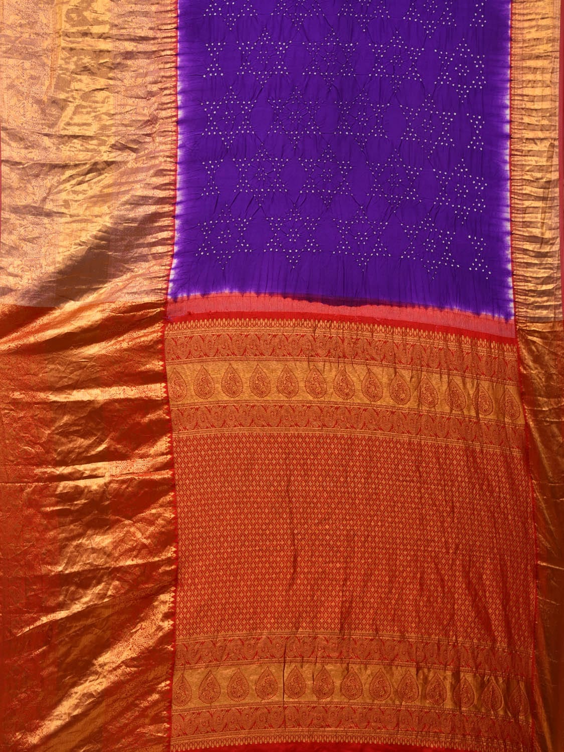 Purple Bandhani Kanchipuram Silk Handloom Saree with Pallu and Border Design - Global Threads - Distacart