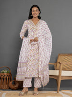 Thumbnail for Yufta Purple Beads & Stones Cotton Anarkali Kurta Dupatta Pant Set - Distacart