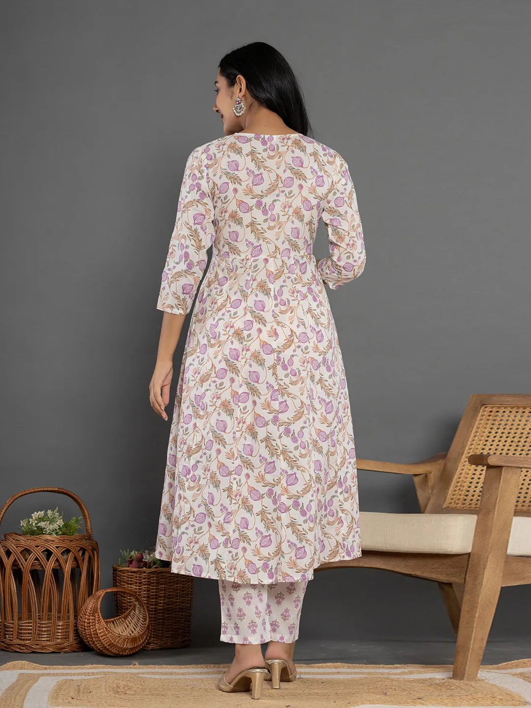 Yufta Purple Beads & Stones Cotton Anarkali Kurta Dupatta Pant Set - Distacart