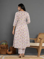 Thumbnail for Yufta Purple Beads & Stones Cotton Anarkali Kurta Dupatta Pant Set - Distacart