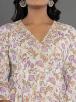 Thumbnail for Yufta Purple Beads & Stones Cotton Anarkali Kurta Dupatta Pant Set - Distacart