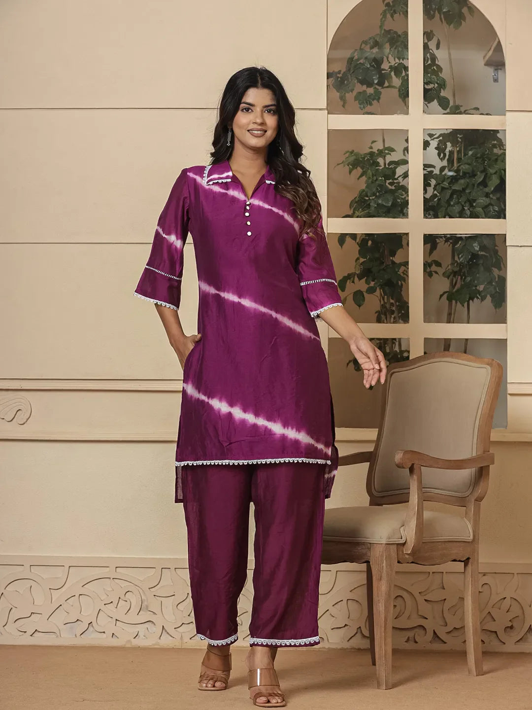 Yufta Purple Chanderi Silk Tie Dye Co-Ord Set - Distacart