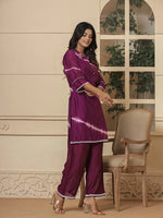 Thumbnail for Yufta Purple Chanderi Silk Tie Dye Co-Ord Set