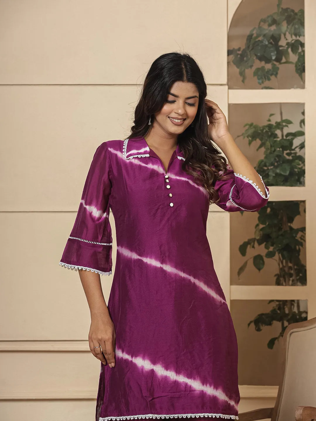 Yufta Purple Chanderi Silk Tie Dye Co-Ord Set