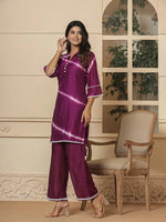 Thumbnail for Yufta Purple Chanderi Silk Tie Dye Co-Ord Set