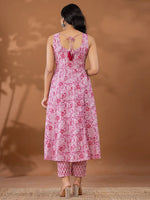 Thumbnail for Yufta Purple Cotton Anarkali Square Neck Kurta Dupatta Set