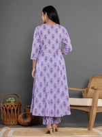 Thumbnail for Yufta Purple Cotton Ethnic Motifs Kurta Dupatta Set