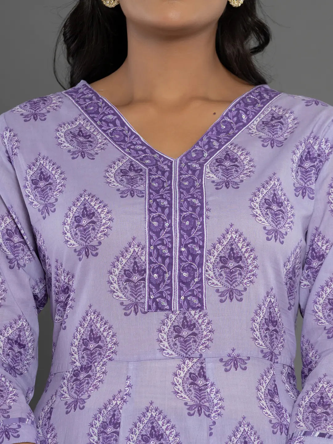 Yufta Purple Cotton Ethnic Motifs Kurta Dupatta Set