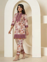 Thumbnail for Yufta Purple Cotton Schiffli Co-Ord Set With Lace Detailing