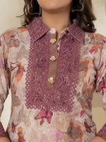 Thumbnail for Yufta Purple Cotton Schiffli Co-Ord Set With Lace Detailing